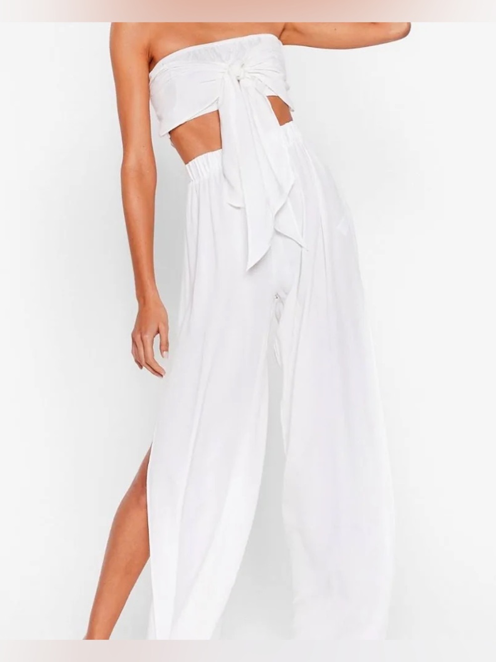 🆕 Nasty Gal Water You Up to Cover You Up Wide Leg Pants White Gauze Swim Beach